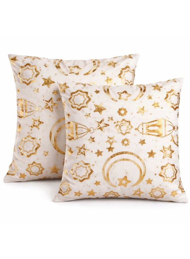 طقم 2 كيس خدادية رمضانية أبيض × ذهبي – مقاس 40 × 40 سم – وسادات انتريه – قطن وكتان - Image 5